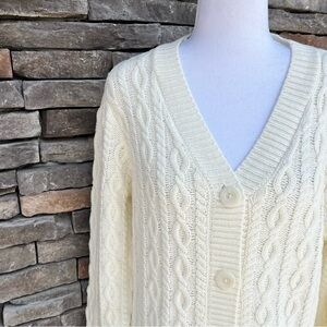 Denim & Company Creme Cable Knit Cardigan Sweater Long Size Medium